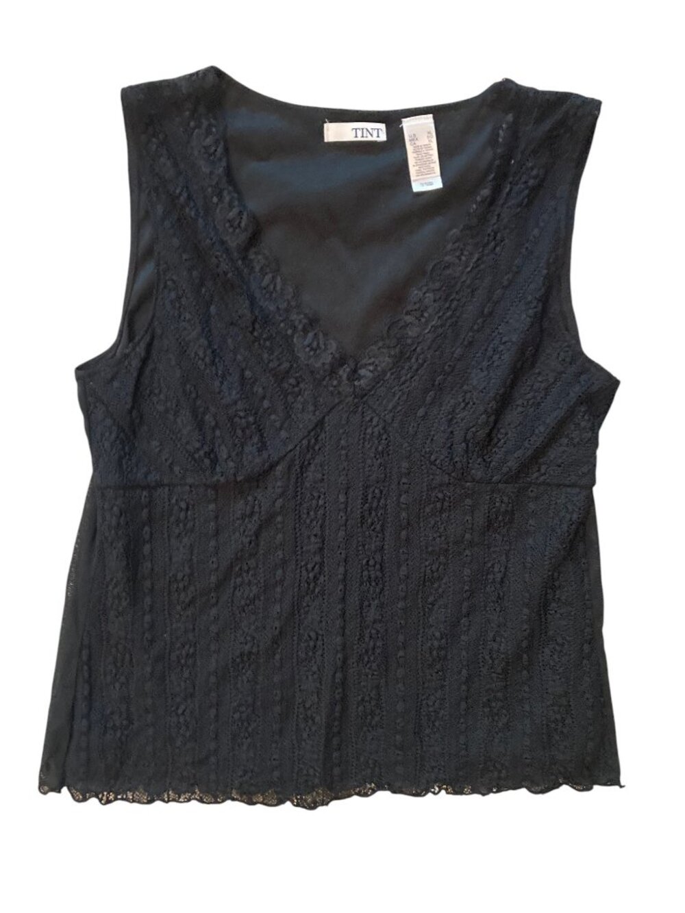 Women's TINT Sleeveless V-Neck Lace Top BLACK Size XL